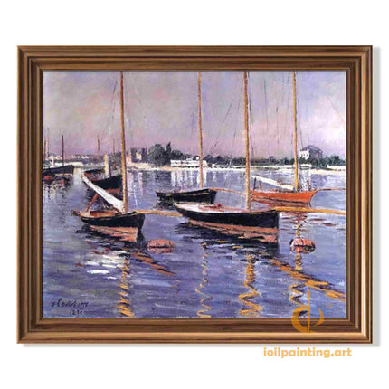 "Eugène Boudin 'Boats Moored at Harbor' - Premium Hand-Painted Oil Reproduction on Canvas"