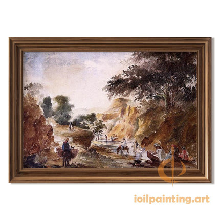 "Camille Pissarro's 'Village Life by the Stream' - Hand-Painted Impressionist Oil Painting Reproduction"