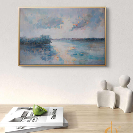 "Serene Abstract Landscape Oil Painting - Blue & White Tranquil Wall Art | Handmade Canvas Decor for Modern Homes"