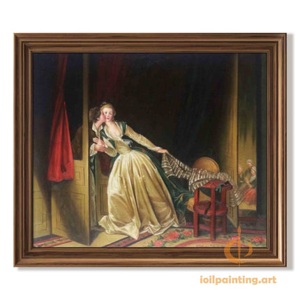 "Jean-Honoré Fragonard 'The Stolen Kiss' - Exquisite Rococo Oil Painting Reproduction | Romantic French Art"