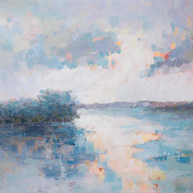 "Serene Abstract Landscape Oil Painting - Blue & White Tranquil Wall Art | Handmade Canvas Decor for Modern Homes"