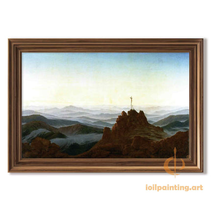 "Caspar David Friedrich's 'Sacred Mountain Cross' - Hand-Painted Romantic Oil Painting Reproduction"