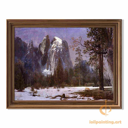 "Albert Bierstadt's 'Alpine Majesty' - Hand-Painted Landscape Oil Painting Reproduction"