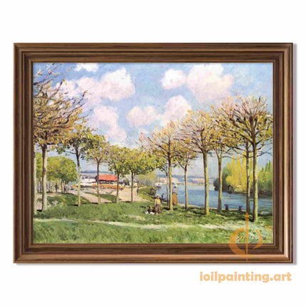 "Alfred Sisley's 'Sunlit Riverside Path' - Hand-Painted Impressionist Oil Painting Reproduction"