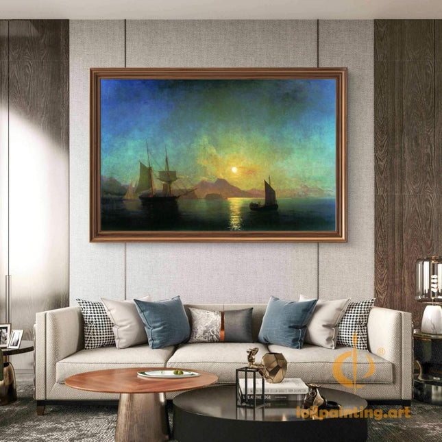 "Ivan Aivazovsky's 'Golden Sunset Sailboats' - Hand-Painted Oil Painting Reproduction"