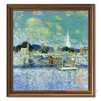 "Claude Monet's 'Serene Harbor at Sunset' - Hand-Painted Impressionist Oil Painting Reproduction"