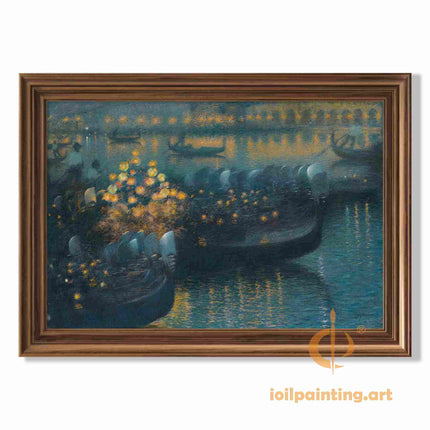"Enchanted Moonlit Waterway - Premium Hand-Painted Oil Reproduction on Canvas"
