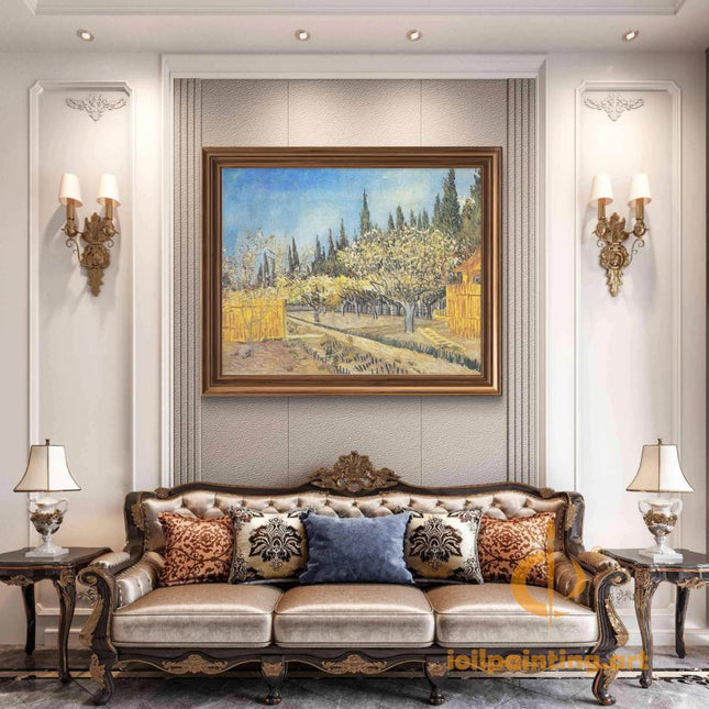 "Vincent van Gogh's 'Blossoming Orchard' - Premium Hand-Painted Oil Reproduction on Canvas"