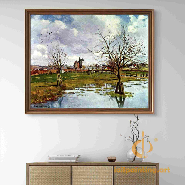 "Camille Pissarro's 'Winter Trees by Reflective Waters' - Hand-Painted Impressionist Oil Painting Reproduction"