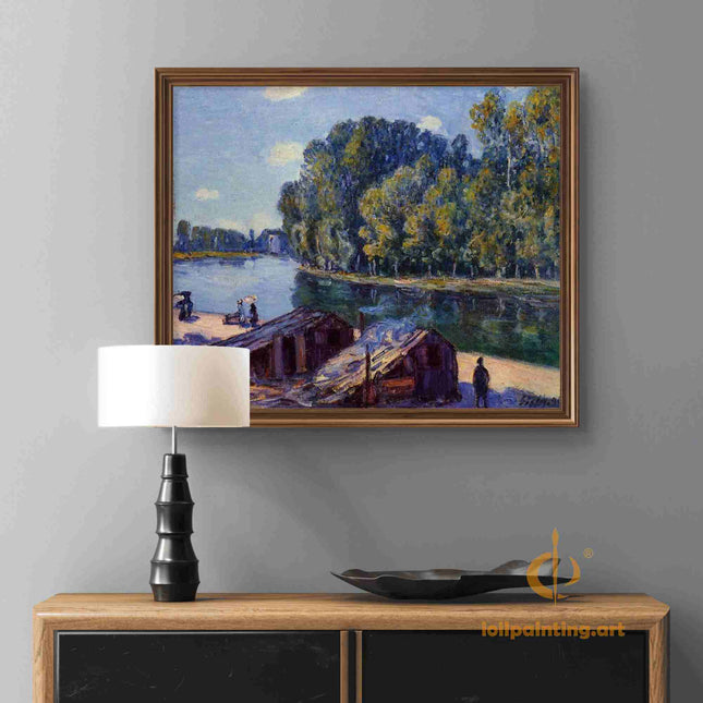 "Alfred Sisley's 'Riverside Serenity' - Hand-Painted Impressionist Oil Painting Reproduction"