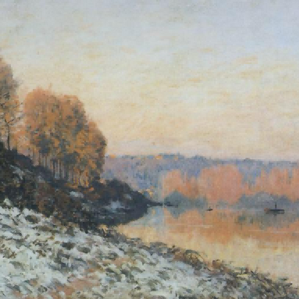 "Alfred Sisley's 'Winter Riverside Tranquility' - Hand-Painted Impressionist Oil Painting Reproduction"