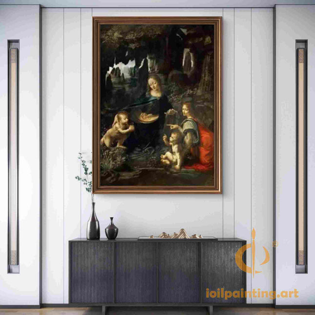 "Leonardo da Vinci's 'Virgin of the Rocks' - Hand-Painted Renaissance Oil Painting Reproduction"