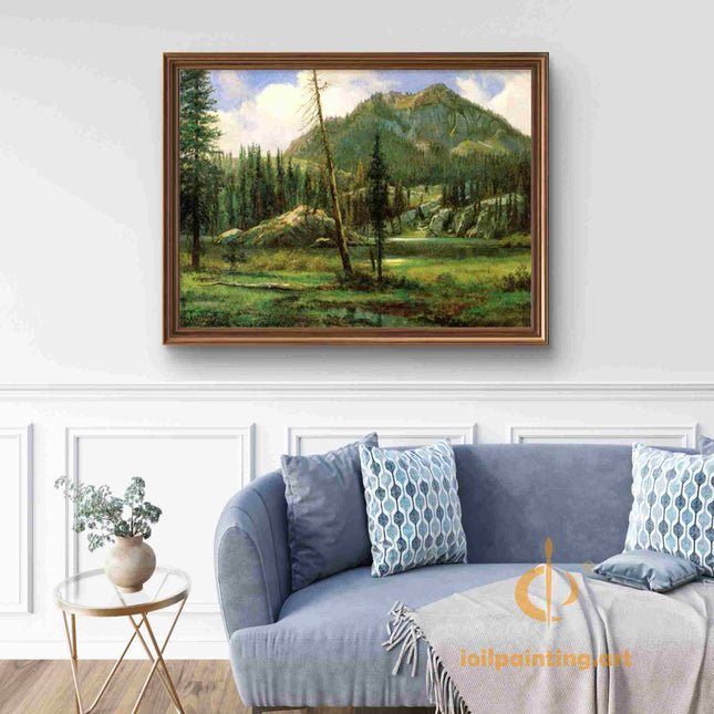 "Albert Bierstadt's 'Mountain Solitude' - Hand-Painted Landscape Oil Painting Reproduction"