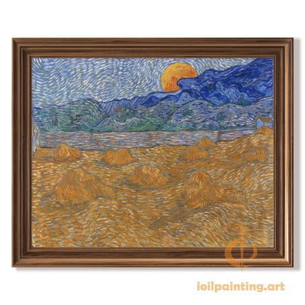 "Vincent van Gogh's 'Wheat Field with Sun and Mountains' - Premium Hand-Painted Oil Reproduction on Canvas"
