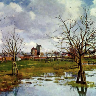 "Camille Pissarro's 'Winter Trees by Reflective Waters' - Hand-Painted Impressionist Oil Painting Reproduction"