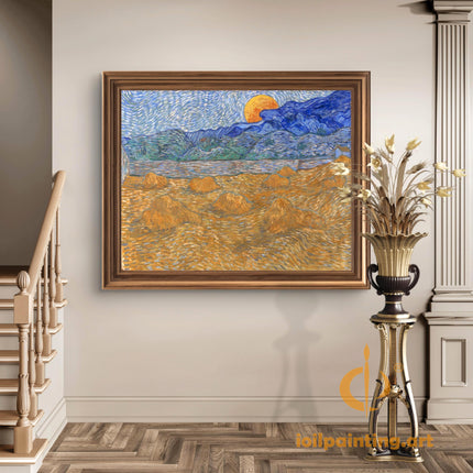 "Vincent van Gogh's 'Wheat Field with Sun and Mountains' - Premium Hand-Painted Oil Reproduction on Canvas"