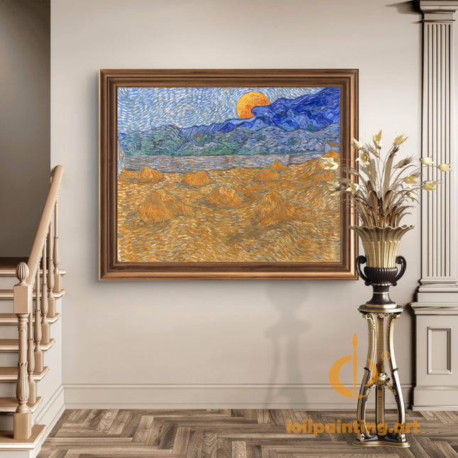 "Vincent van Gogh's 'Wheat Field with Sun and Mountains' - Premium Hand-Painted Oil Reproduction on Canvas"