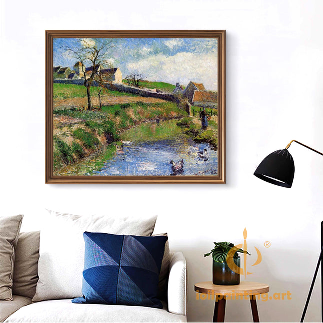 "Camille Pissarro's 'Ducks in a Country Stream' - Hand-Painted Oil Painting Reproduction"