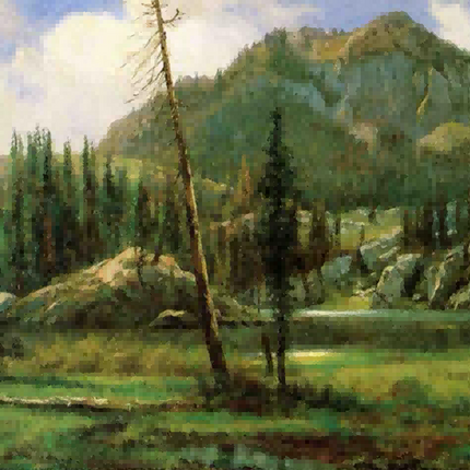 "Albert Bierstadt's 'Mountain Solitude' - Hand-Painted Landscape Oil Painting Reproduction"
