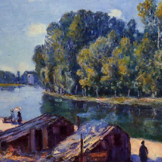 "Alfred Sisley's 'Riverside Serenity' - Hand-Painted Impressionist Oil Painting Reproduction"