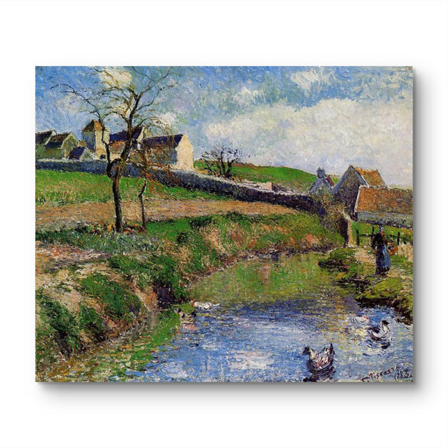 "Camille Pissarro's 'Ducks in a Country Stream' - Hand-Painted Oil Painting Reproduction"