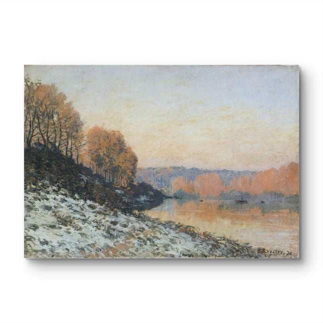 "Alfred Sisley's 'Winter Riverside Tranquility' - Hand-Painted Impressionist Oil Painting Reproduction"