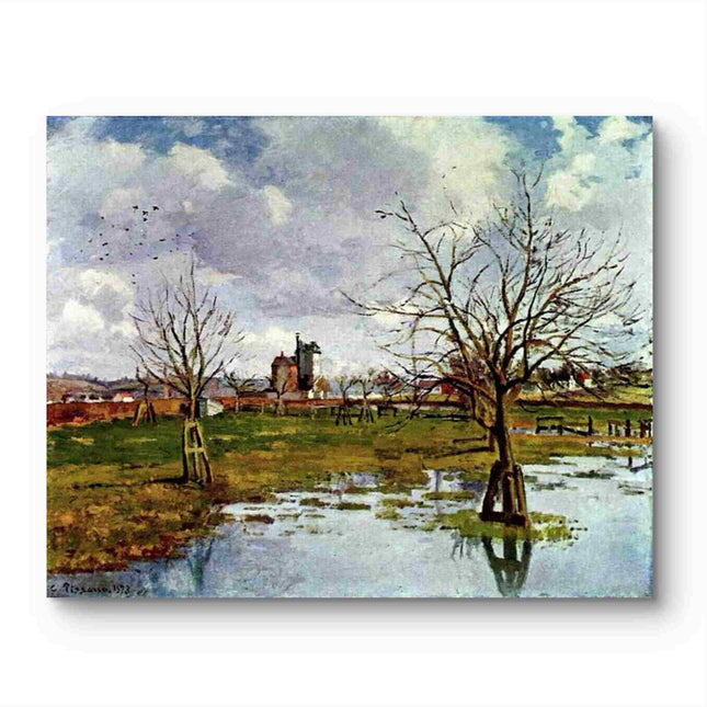 "Camille Pissarro's 'Winter Trees by Reflective Waters' - Hand-Painted Impressionist Oil Painting Reproduction"