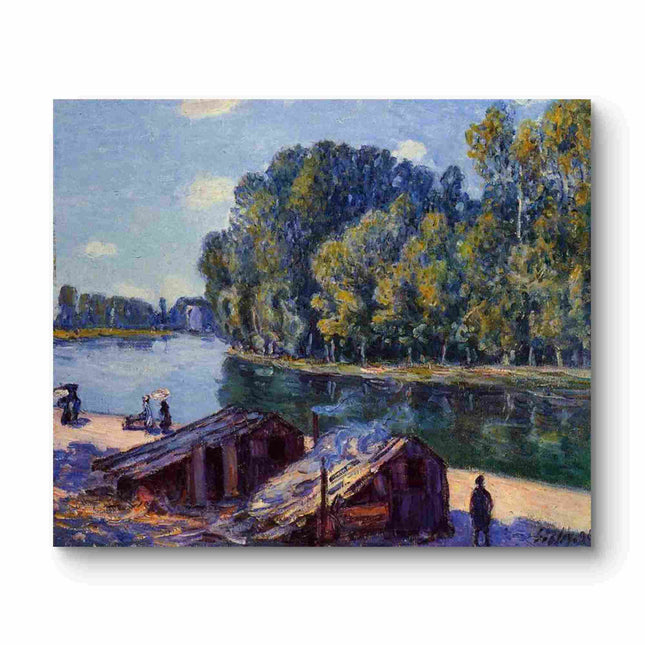 "Alfred Sisley's 'Riverside Serenity' - Hand-Painted Impressionist Oil Painting Reproduction"
