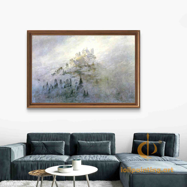 "Carl Friedrich Lessing's 'Mystic Castle in the Mist' - Hand-Painted Romantic Oil Painting Reproduction"