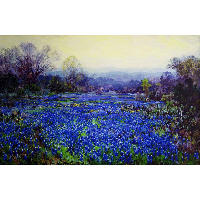 "Texas Bluebonnet Field Oil Painting - Handmade Impressionist Landscape Art - Vibrant Wildflower Wall Decor"