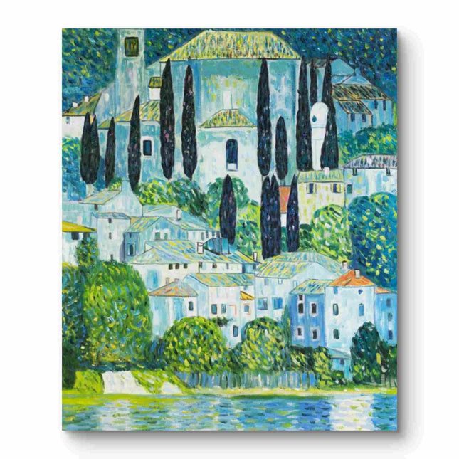 "Mediterranean Village Charm - Premium Hand-Painted Oil Reproduction on Canvas"