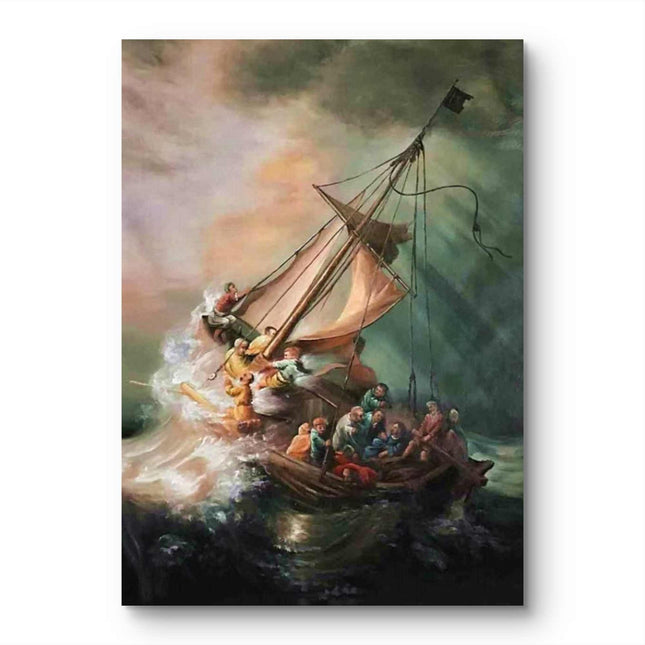 "Rembrandt van Rijn's 'The Storm on the Sea of Galilee' - Premium Hand-Painted Oil Reproduction on Canvas"