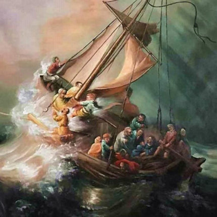 "Rembrandt van Rijn's 'The Storm on the Sea of Galilee' - Premium Hand-Painted Oil Reproduction on Canvas"