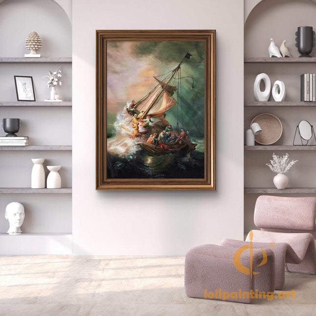 "Rembrandt van Rijn's 'The Storm on the Sea of Galilee' - Premium Hand-Painted Oil Reproduction on Canvas"