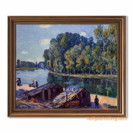 "Alfred Sisley's 'Riverside Serenity' - Hand-Painted Impressionist Oil Painting Reproduction"