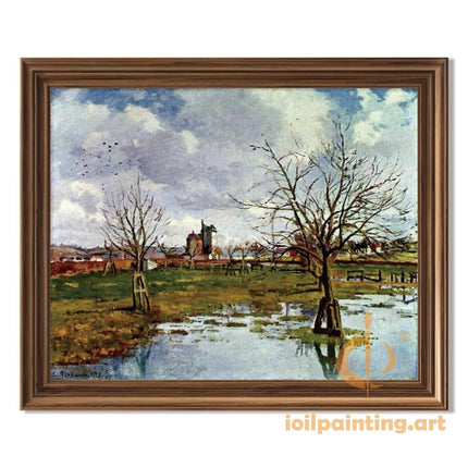 "Camille Pissarro's 'Winter Trees by Reflective Waters' - Hand-Painted Impressionist Oil Painting Reproduction"