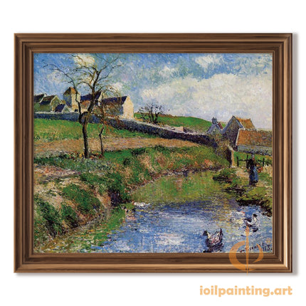 "Camille Pissarro's 'Ducks in a Country Stream' - Hand-Painted Oil Painting Reproduction"