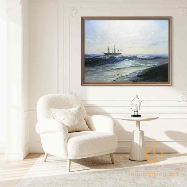 "Ivan Aivazovsky's 'Majestic Ship at Sea' - Hand-Painted Oil Painting Reproduction"
