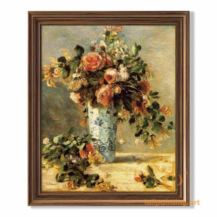 "Pierre-Auguste Renoir 'Floral Still Life with Blue Vase' - Authentic Impressionist Oil Painting Reproduction | Renoir Flowers Art"