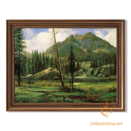 "Albert Bierstadt's 'Mountain Solitude' - Hand-Painted Landscape Oil Painting Reproduction"