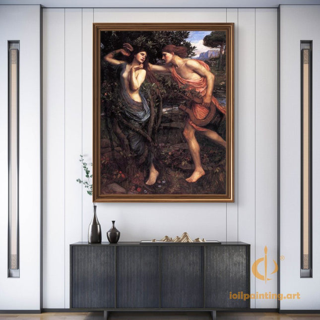 "John William Waterhouse's 'Mythological Encounter with Harpist' - Hand-Painted Oil Painting Reproduction"