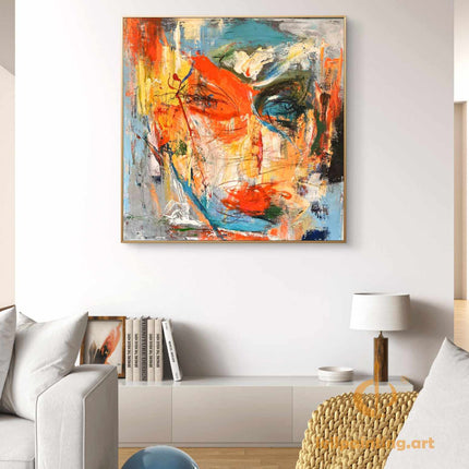 "Vivid Abstract Portrait Oil Painting Reproduction - Expressive Modern Art Print for Contemporary Interiors"