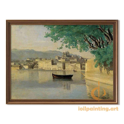 "Camille Corot's 'Tranquil Riverside Landscape' - Hand-Painted Oil Painting Reproduction"