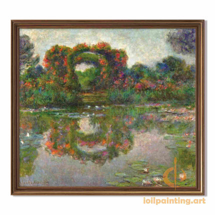 "Claude Monet's 'Water-Lily Pond with Rose-Covered Bridge' - Hand-Painted Oil Painting Reproduction"