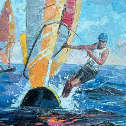 "Dynamic Windsurfing Adventure - Premium Hand-Painted Oil Reproduction on Canvas"