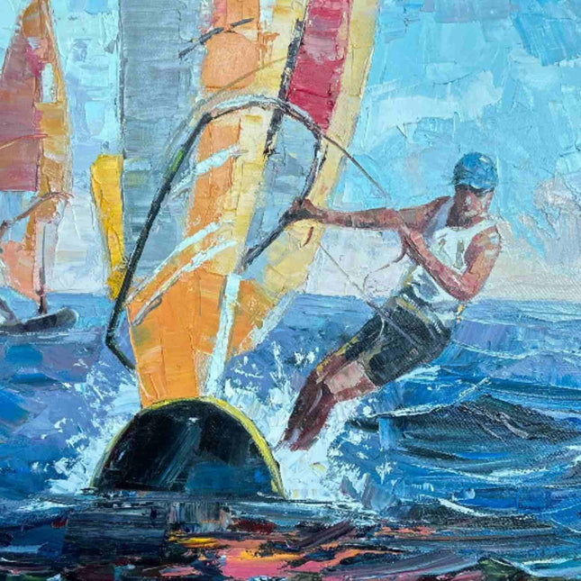 "Dynamic Windsurfing Adventure - Premium Hand-Painted Oil Reproduction on Canvas"