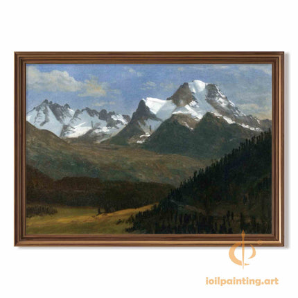 "Albert Bierstadt's 'Majestic Alpine Peaks' - Hand-Painted Landscape Oil Painting Reproduction"