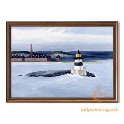 "Edward Hopper's 'Solitary Lighthouse in Winter' - Hand-Painted Oil Painting Reproduction"