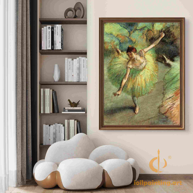 "Edgar Degas' 'Graceful Ballerina in Green Tutu' - Hand-Painted Oil Painting Reproduction"