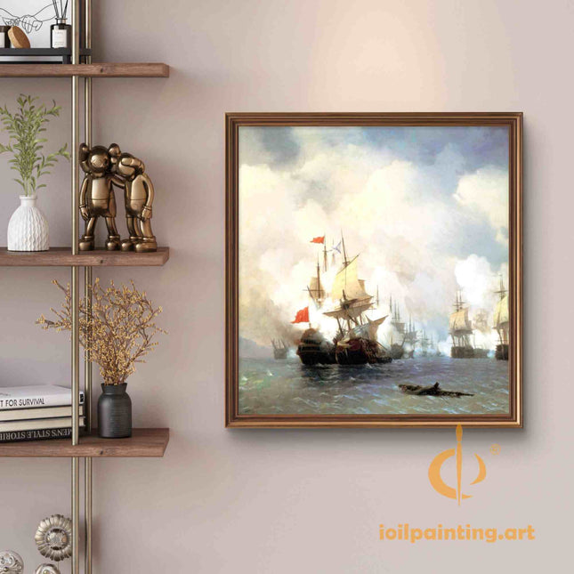 "Ivan Aivazovsky's 'Naval Battle at Sunset' - Hand-Painted Oil Painting Reproduction"